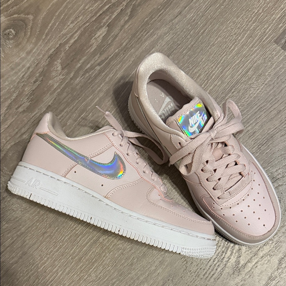 Nike Blush Sneakers with Iridescent Swoosh